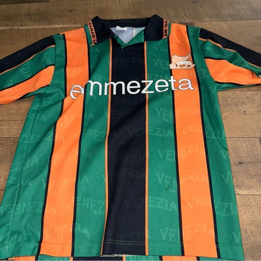 Venezia Men's Green and Orange Striped Shirt